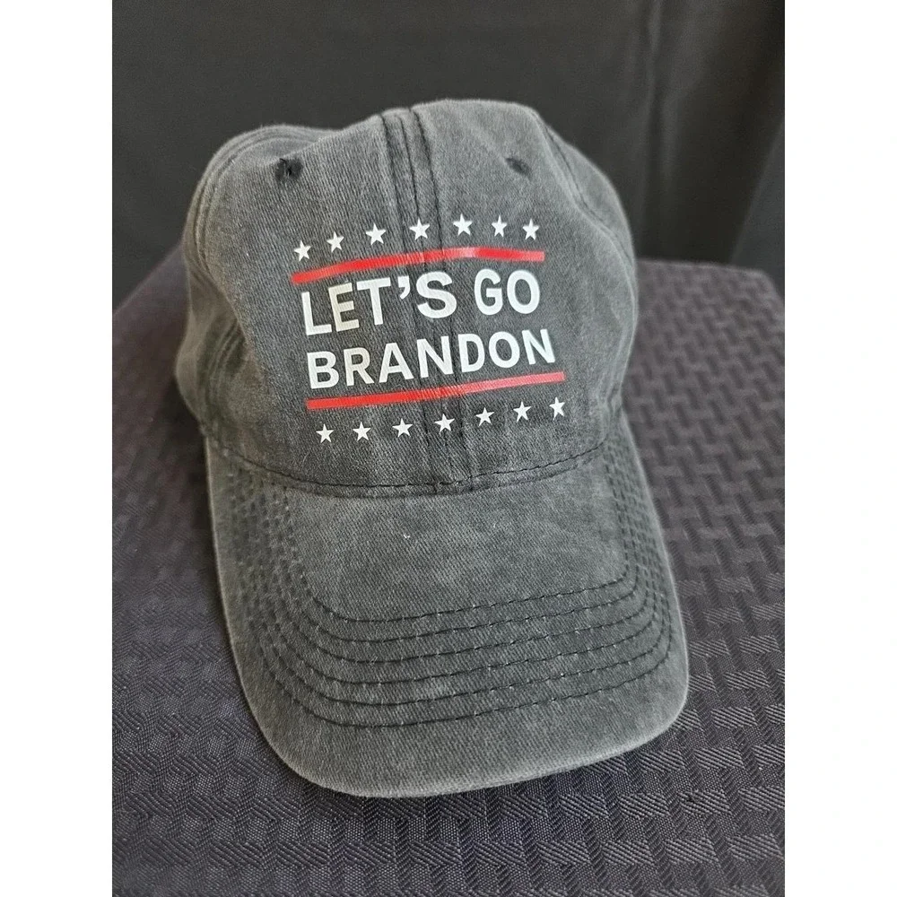 Let's Go Brandon Hat Cap Strap Back Gray One Size Trump Biden Adjustable